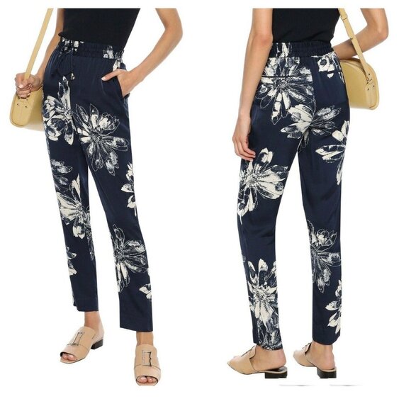 Donna Karen Floral Print Crepe De Chine Track Pant - Picture 1 of 6